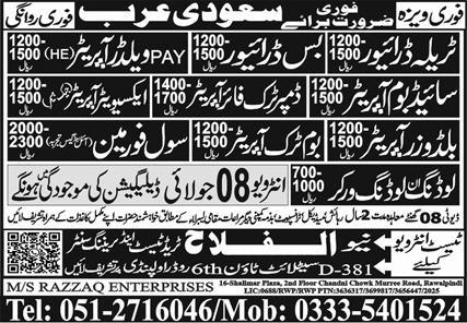 Trala Driver, Bus Driver, Operator, Forman, Loader Jobs in Saudi Arabia